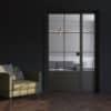 black framed industrial style door single panel