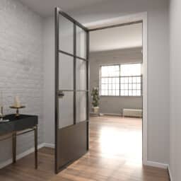 opened black industrial style single door in living space
